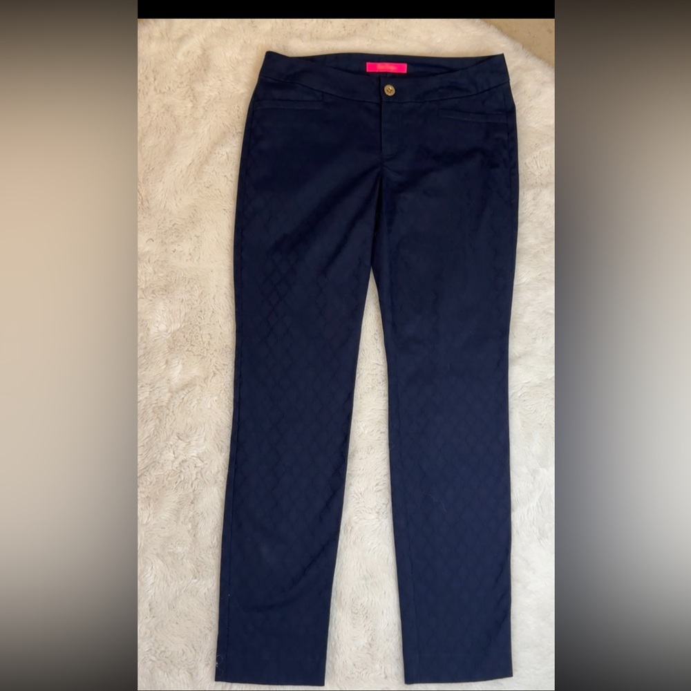 New LILLY PULITZER Kelly Textured Ankle Pant Sz 4 Midnight Navy Blue Skinny - Picture 2 of 4
